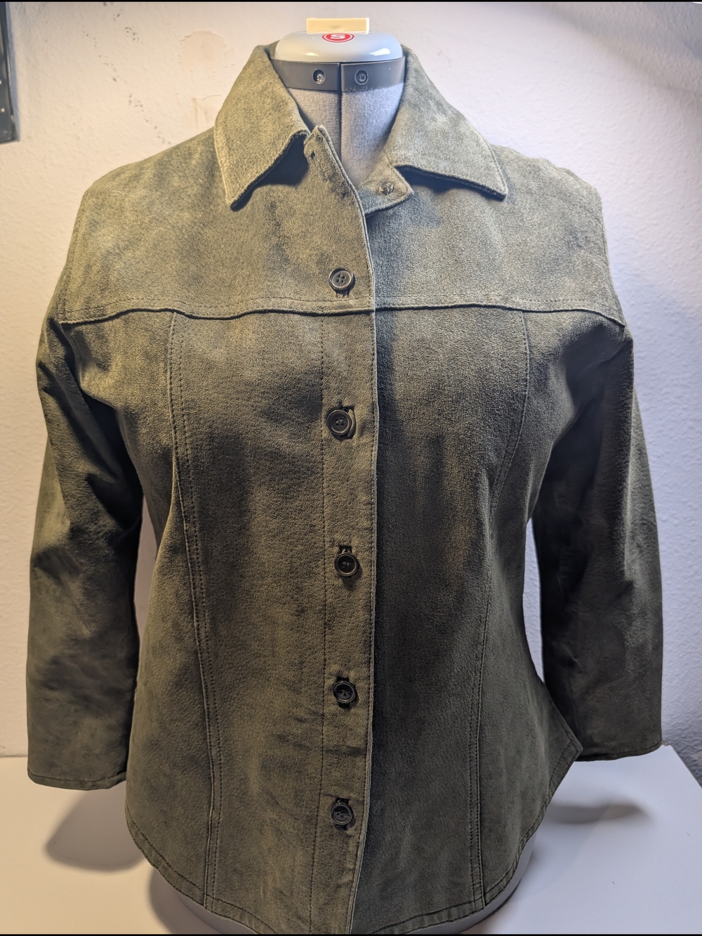 AMI Suede Leather  Women's Olive Green Jacket Button-Front Jacket M